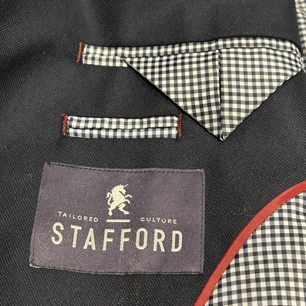 Stafford Men’s Navy Wool Blazer Sport Coat Jacket, 2 Button, Single Vent, 54L - Picture 9 of 14